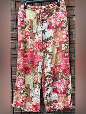 Vintage Bamboo Traders Floral Patchwork Wide-Leg Pants